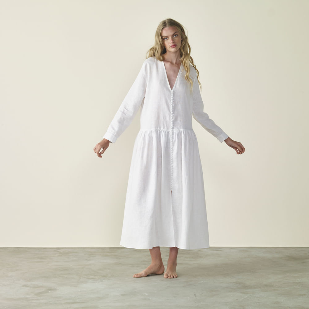 Pure Linen Long Sleeve Dress - Paula Raia - Trousseau - Mobile